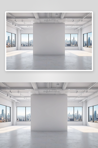 现代开放式办公室白色空白墙城景观背景图片