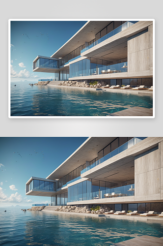 现代建筑空间海平面图片