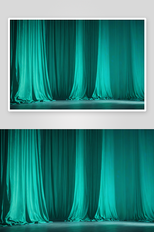 绿松石绿色舞台幕布聚光灯下用灯光照射图片
