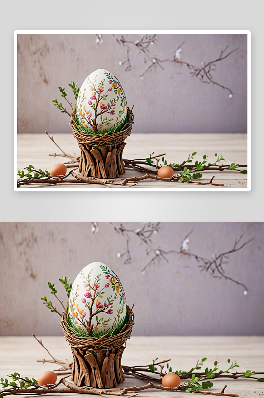 装饰手绘复活节彩蛋工艺品一窝树枝图片