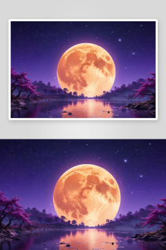 中秋月亮紫色梦幻背景插画图片