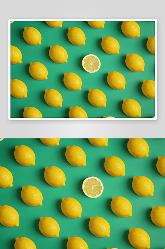 绿色背景重复放柠檬切成一半柠檬图片