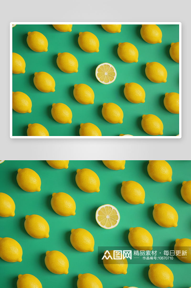 绿色背景重复放柠檬切成一半柠檬图片素材