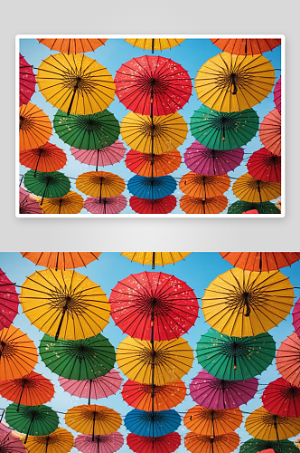 五颜六色纸手工伞装饰图片