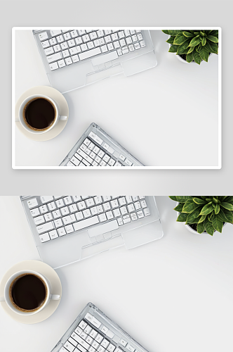 图带电脑键盘一杯咖啡办公桌图片