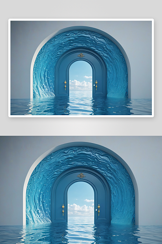 水面拱形门创意背景图片