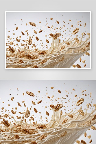高速跳动燕麦片白色背景棚拍广告素材图片