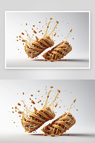 高速跳动零食麻花白色背景棚拍广告素材图片