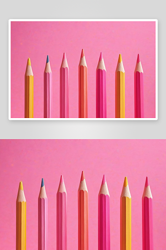 粉色背景下彩色铅笔图片
