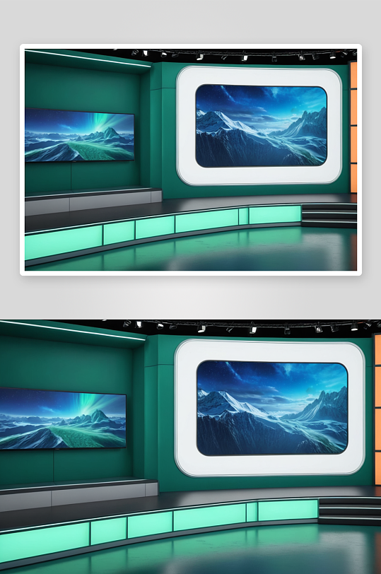 虚拟电视演播室绿屏背景三维渲染图片