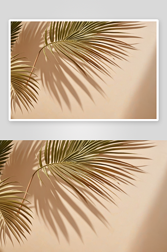 模糊棕榈叶阴影墙粉彩米色背景图片