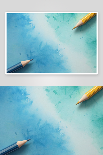 两支铅笔水彩背景图片