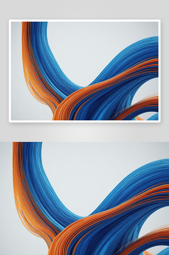 蓝色橙色交错流动感线条三维渲染图片