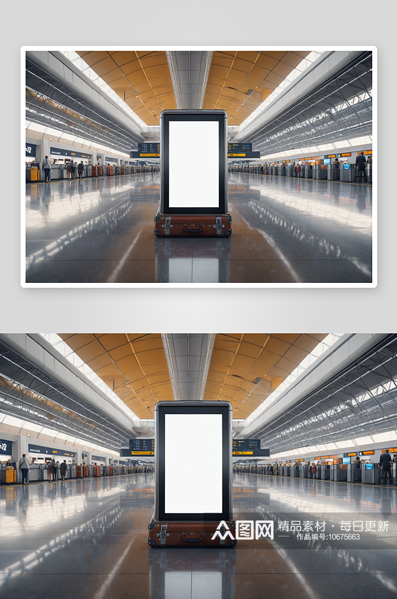 机场有一个空白广告牌面有行李行李图片素材