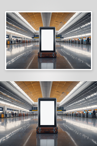 机场有一个空白广告牌面有行李行李图片