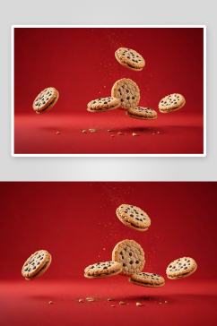 红色背景跳动小圆饼干货广告素材图片