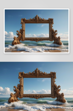 海滨大相框画中画雕塑图片