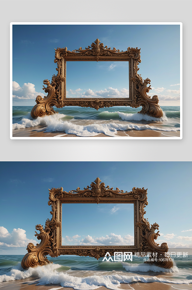 海滨大相框画中画雕塑图片素材