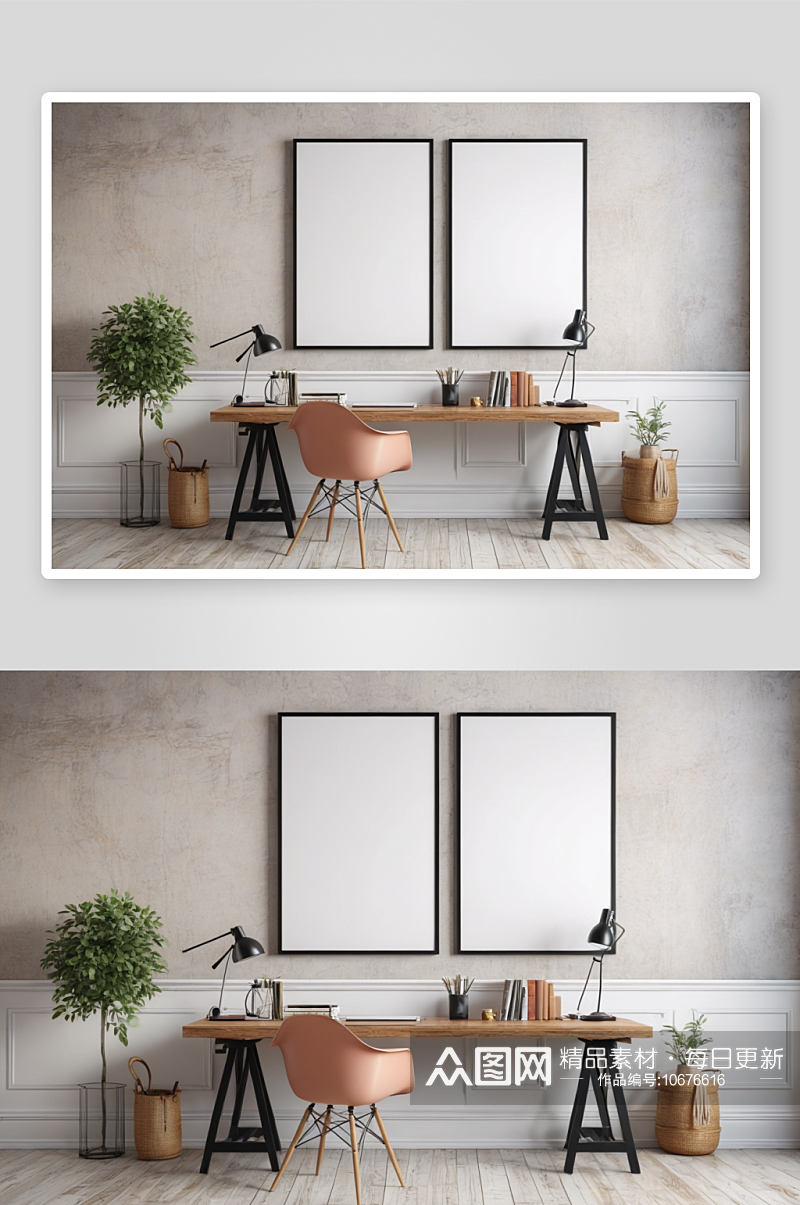 空白海报框架家庭办公室室内背景模板图片素材