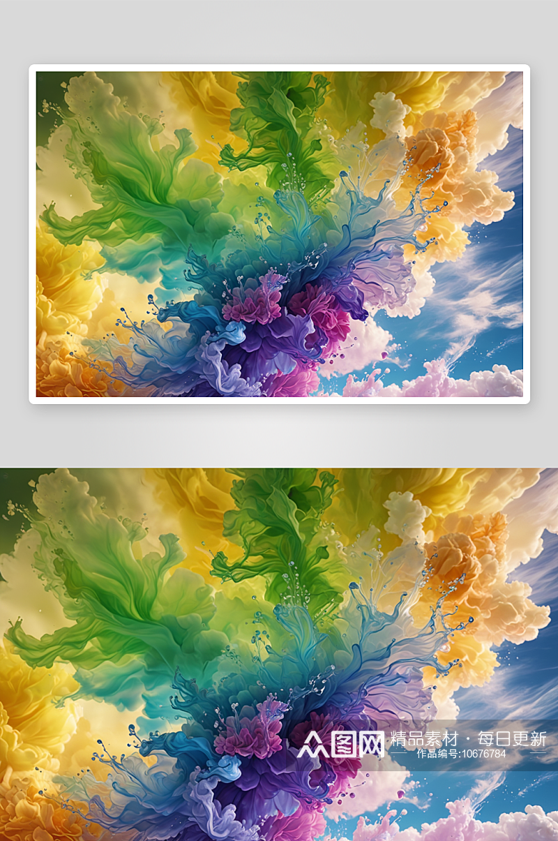 花油漆水中创造美丽形状彩云图片素材