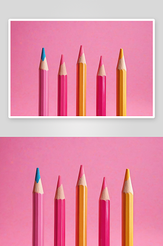 粉色背景下彩色铅笔图片