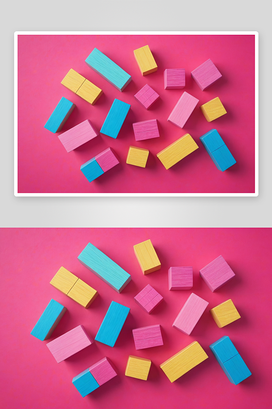 粉红色背景彩色木制玩具块图片