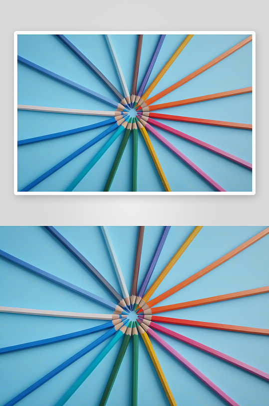 彩色铅笔几何线条创意摆拍蓝色背景图片