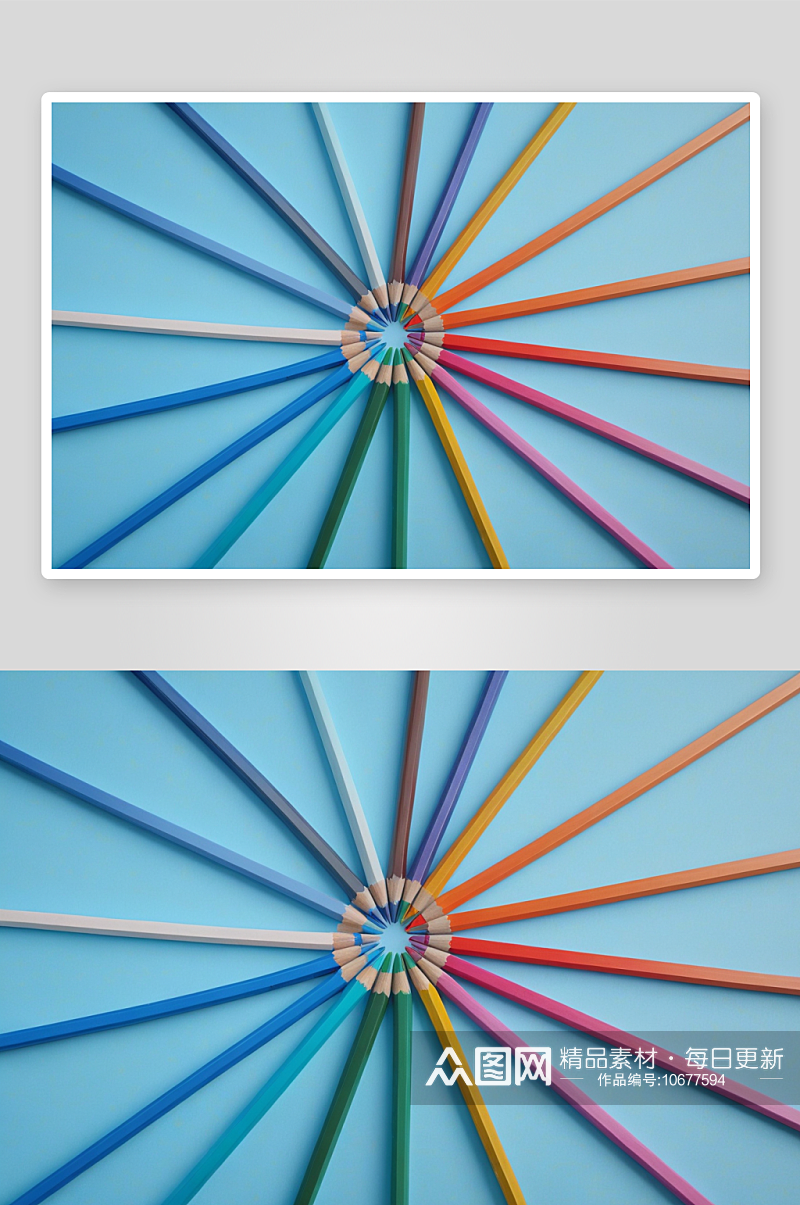 彩色铅笔几何线条创意摆拍蓝色背景图片素材