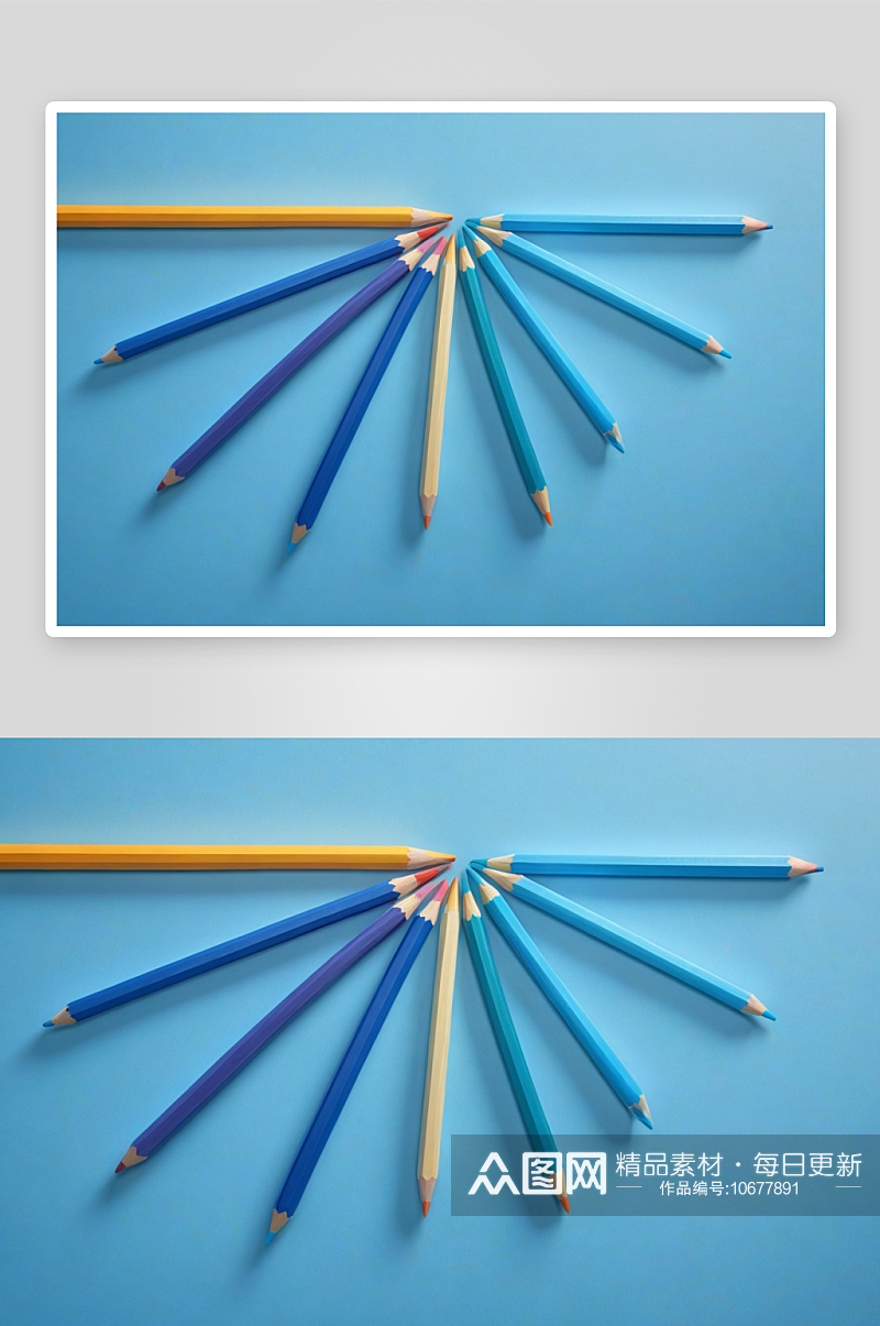 彩色铅笔蓝色背景半圆形扇形几何线条图片素材
