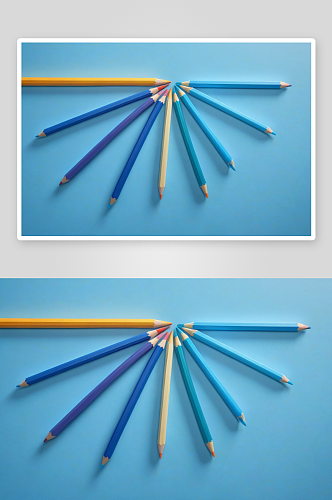 彩色铅笔蓝色背景半圆形扇形几何线条图片