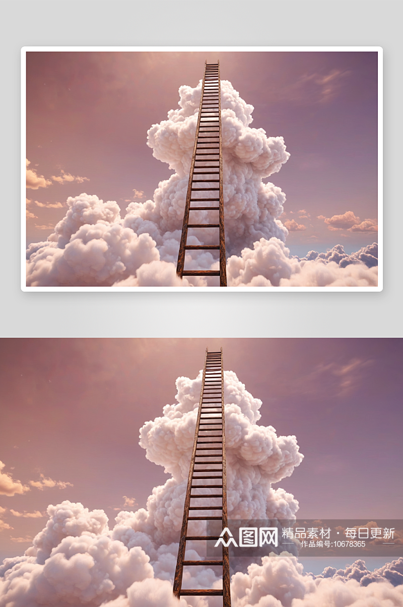 云朵梯子三维图形背景图片素材