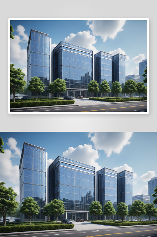 无人建筑群城办公大楼金融广告背景图图片