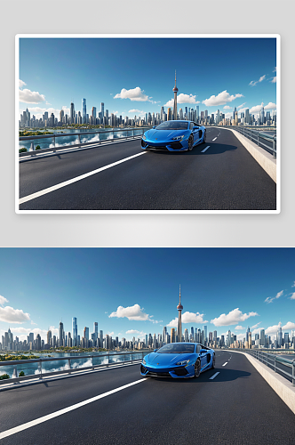 城建筑天空背景汽车广告背景图图片