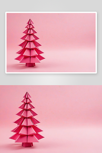 粉色纸折纸圣诞树粉色背景孤立空间图片