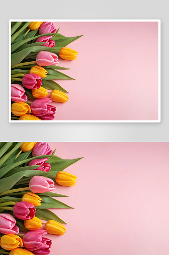 粉色背景郁金香花束空间春花背景图片