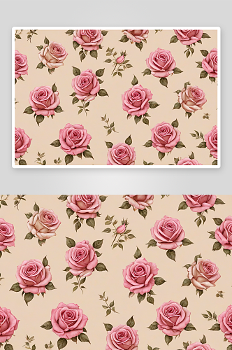 粉红色玫瑰花图案米色背景图片