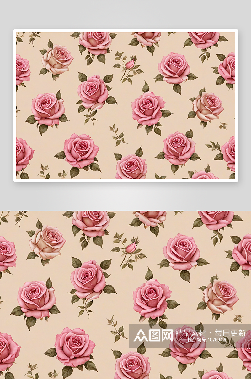 粉红色玫瑰花图案米色背景图片素材
