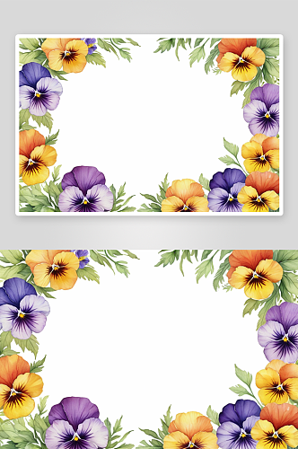 彩色三色堇水彩矩形框架紫色花图片