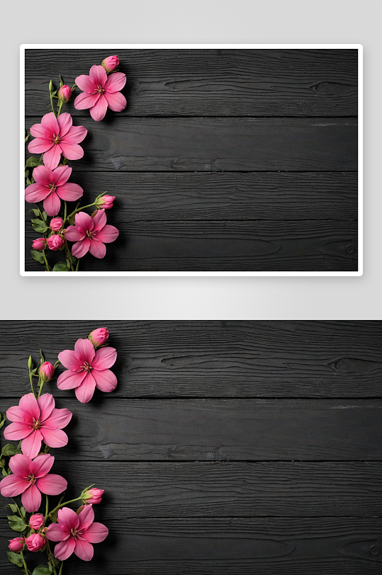 粉红色花复古黑色木制背景图片