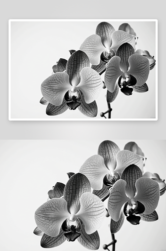 蝴蝶兰花呈黑白相间右侧白色背景图片