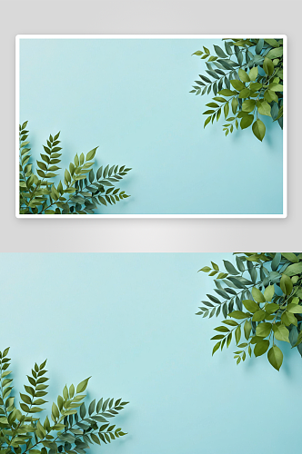 边框框架绿色树叶蓝色粉彩背景图片