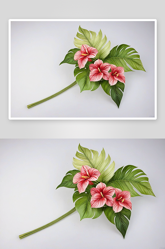红掌花束棕榈叶图案图片