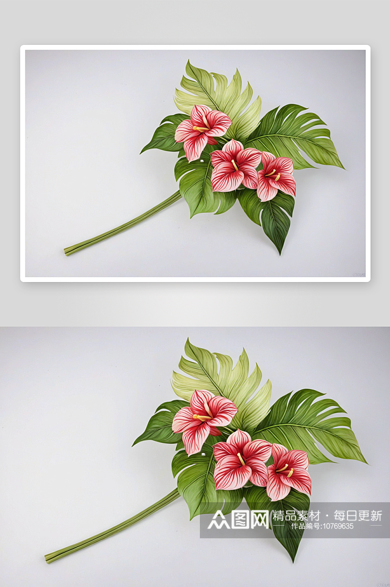 红掌花束棕榈叶图案图片素材
