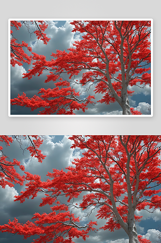 红色树蓝色银天空白灰色光图片