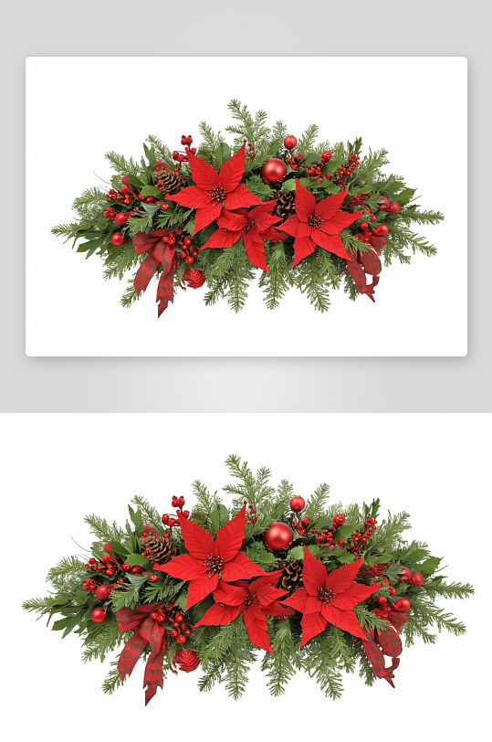 红色圣诞装饰冬季绿色植物图片