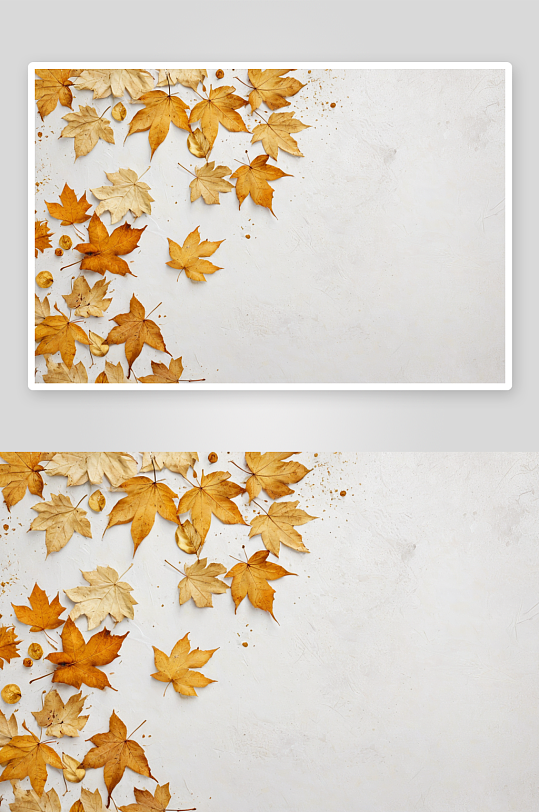 背景图像白色粗糙纸金色秋叶图片