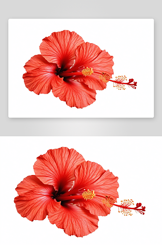 红色木槿花孤立白色背景剪切路径图片