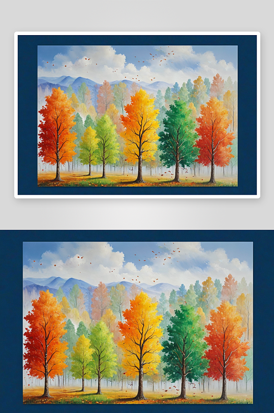 儿童绘画五彩缤纷森林秋天树图片