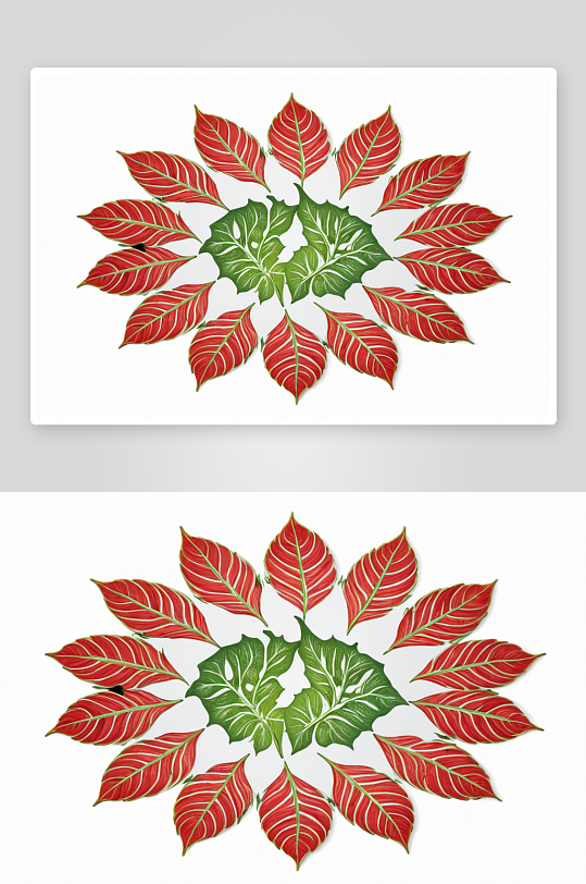 白底红绿植物叶子图案圆形装饰品图片