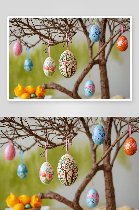 复活节树树枝手工制作木制复活节彩蛋图片